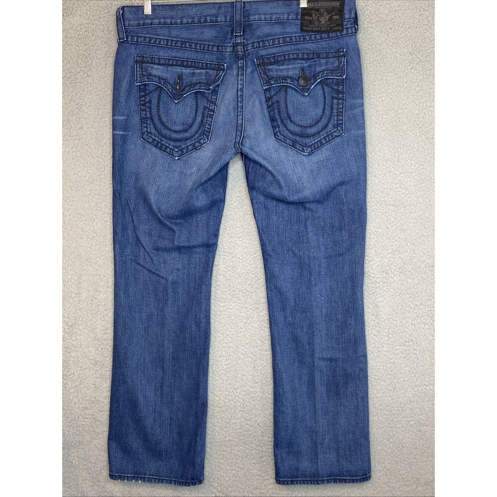 True Religion Mens Ricky Big T Relaxed Straight Blue Jeans 40x34 Whiskers (flaw)